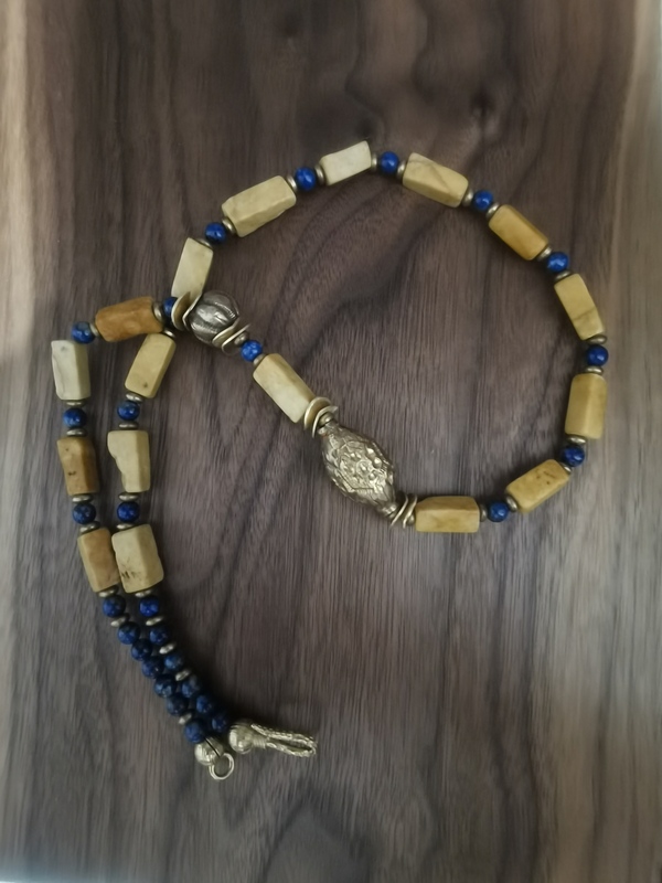 Vintage Instant Fashion Original Design African Ceramic Beads Old Brass Lapis Lazuli Necklace and Bracelet Set Fashion Gift Vintage Instant Fashion Original Design African Ceramic Beads Old Brass Lapis Lazuli Necklace and Bracelet Set Fashion Gift