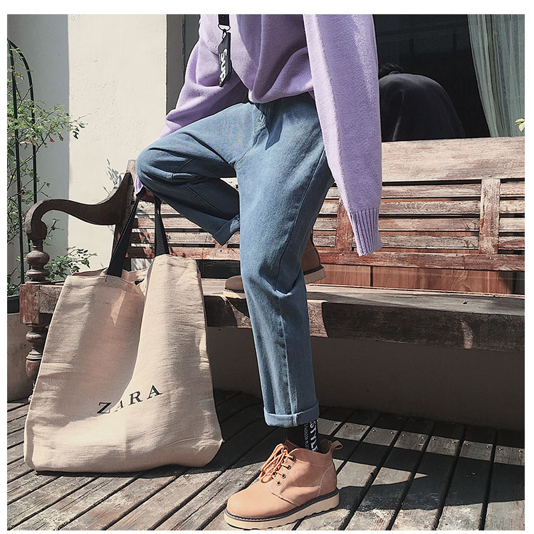Quần skinny ống suông thẳng mùa thu và quần mùa đông Phiên bản Hàn Quốc của quần xu hướng nam màu chân hoang dã quần jean đen nam