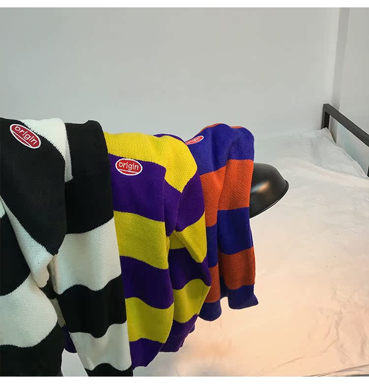 Tide shop 2018 thu đông mới phiên bản Hàn Quốc mới của áo len kẻ sọc hoang dã xu hướng nam đồ đôi