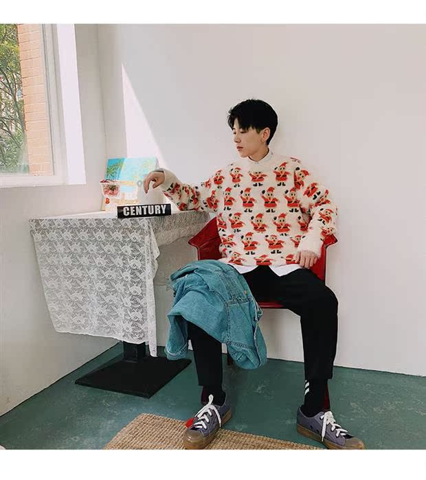 Tide shop mùa đông dễ thương phim hoạt hình Santa plus nhung học sinh ấm áp áo len mohair dày nam phiên bản Hàn Quốc của thủy triều quần áo nam
