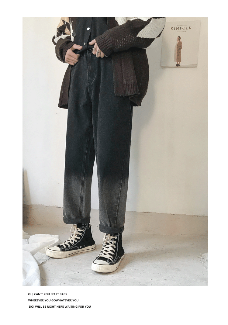 Tide shop 2018 thu đông phiên bản Hàn Quốc mới của xu hướng quần jeans nam hoang dã gradient chín điểm quần áo nam