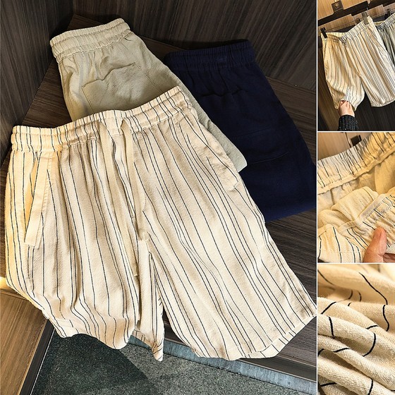
Spanish single [cotton and linen blend] comfortable and breathable! Summer men's elastic waist fashionable and versatile five-point pants