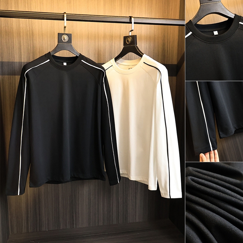Odm Company Product! Line Stitching! Autumn Men's Straight-Cut Slim-Fit Versatile Commuter Round-Neck Long-Sleeve T-Shirt