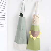 Household kitchen apron Waterproof and oil-proof apron covercoat Mandier halter neck Korean version of cute work clothes double apron