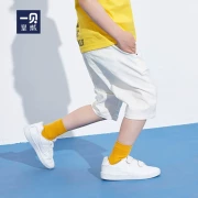 Áo thun bé trai mùa hè cotton mỏng 2019 mới to sóng trẻ em trẻ em quần short trắng Hàn Quốc giản dị - Quần