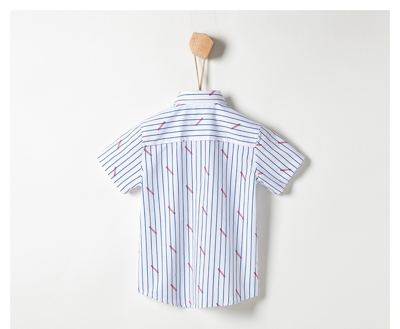 Yibei Huangcheng boy áo sơ mi ngắn tay mùa hè nước ngoài mùa hè nhỏ trẻ em cotton giản dị sọc áo phiên bản Hàn Quốc - Áo sơ mi đồ bộ cho bé gái
