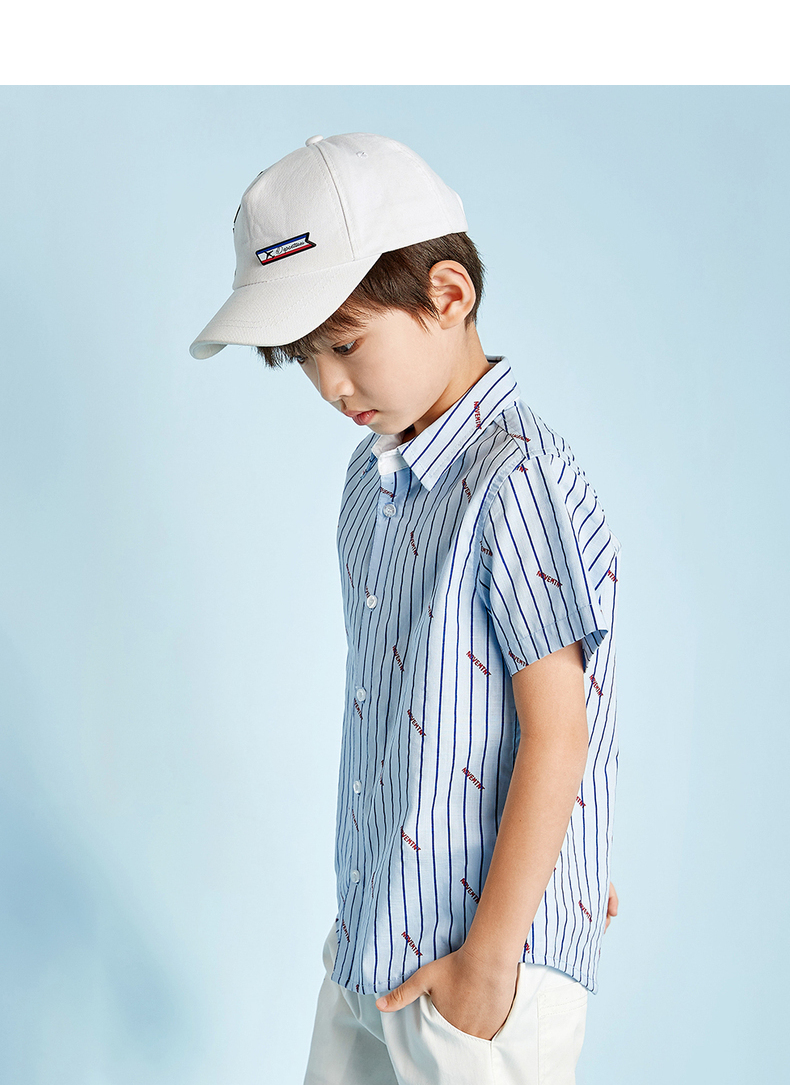 Yibei Huangcheng boy áo sơ mi ngắn tay mùa hè nước ngoài mùa hè nhỏ trẻ em cotton giản dị sọc áo phiên bản Hàn Quốc - Áo sơ mi đồ bộ cho bé gái