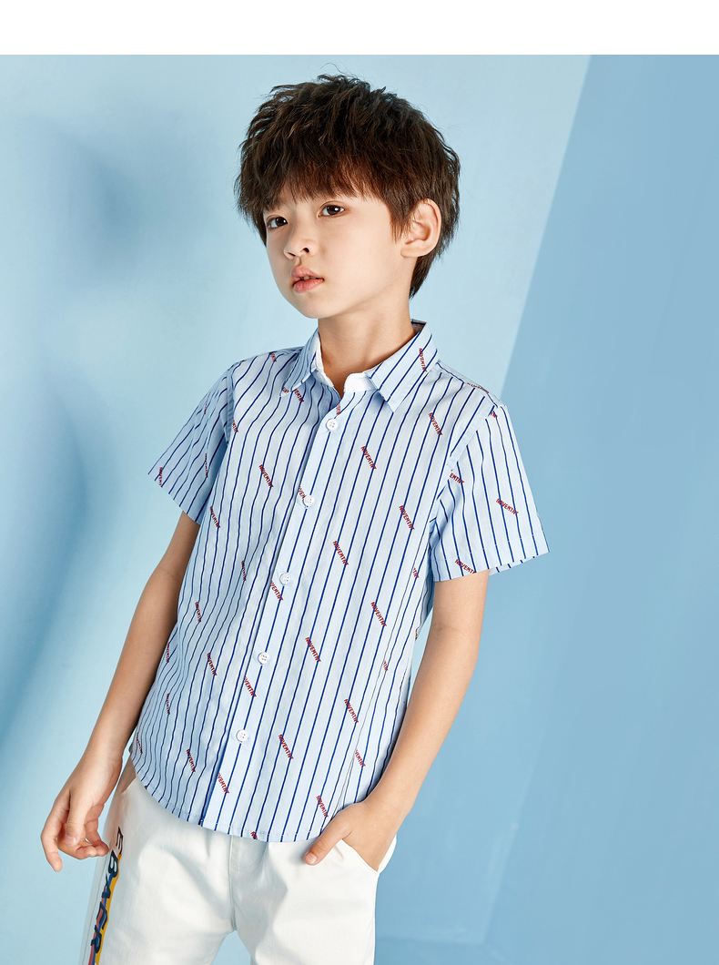 Yibei Huangcheng boy áo sơ mi ngắn tay mùa hè nước ngoài mùa hè nhỏ trẻ em cotton giản dị sọc áo phiên bản Hàn Quốc - Áo sơ mi đồ bộ cho bé gái