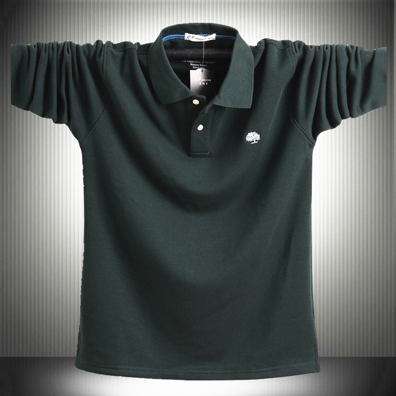 Men's Plus-Size Long-Sleeved T-Shirt with Collar, Simple Solid Color Polo Shirt, Thick Style with Turn-Down Collar, Suitable for Overweight Men and Fathers, Autumn Wear