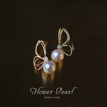 Danced Diamond 18K Gold Japan Aurauris Akoya Natural Seawater Pearl Earrings Butterflys winged earrings