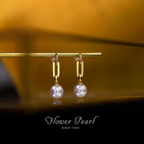 Walk through time Japan Aurora Akoya natural seawater pearl 18K gold diamond minimalist geometric earbuds