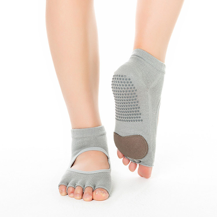 Foot cowhide pad backless open toe pure cotton yoga socks Women's professional non-slip open finger five finger socks foreign trade export