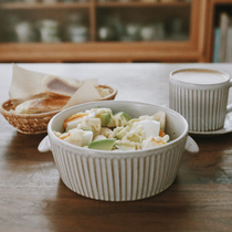 Glutinous rice porcelain) Jingdezhen writer hand-made scratched coarse pottery white glaze binaural flying plate deep plate
