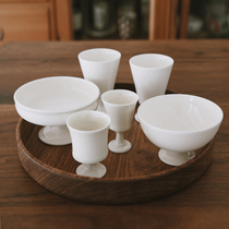 Glutinous Rice Porcelain) Jingdezhen Hand-made Apricot White High Foot Dim Sticks High Foot Cup High Foot Series