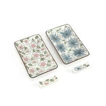 Glutinous rice porcelain) National Flower long square dish dish flat saucer cherry blossom chrysanthemum dish chopsticks rack