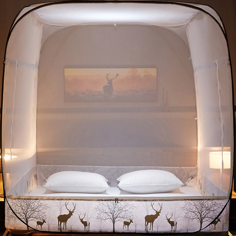 2021 new installation-free yurt mosquito net household three-door door without bracket anti-fall children easy to disassemble and wash