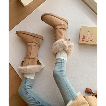 Women's Fleece-Lined Snow Boots 2025 New Winter Style, Dual-Wear Thin-Soled Flat Warm Cotton Shoes, High-Top Long Boots