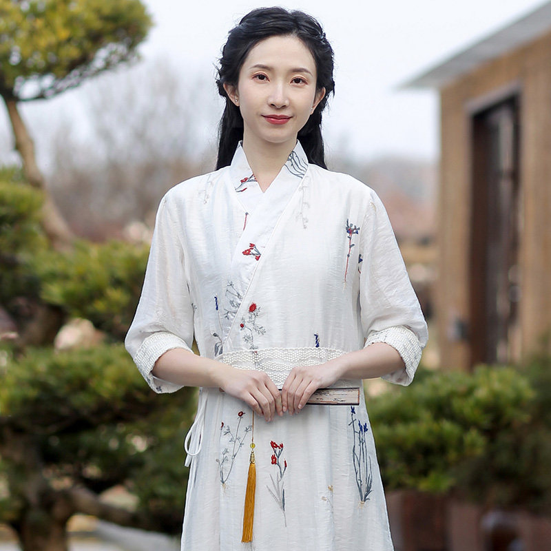 Tea clothing Xianqi Chan clothing female Zen literature and art Chinese style women's clothing tea artist clothing advanced improved Hanfu dress