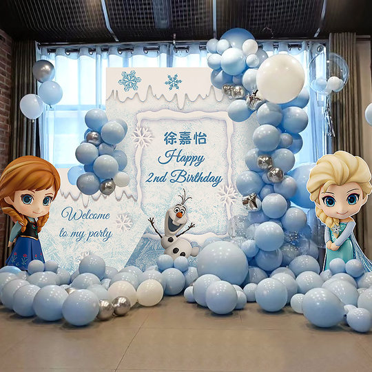 Frozen Theme Anna Elsa Princess Girls First Birthday KT Board Scene Layout Party Balloon Decoration