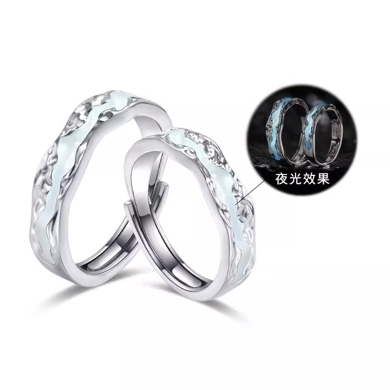 999スターリングシルバーのカップルリング、光るリング、男性と女性のカップルへのバレンタインデーの贈り物として彼女へのプレゼントに贈る、軽い高級高級ニッチのペア