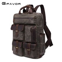 Retro Oil Wax Canvas Backpack Solid Color Travel Crazy Horse Leather Female Men European and American Fashion Outgoing Large Capacity
