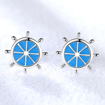 Korean Version Classic New Earrings Imported Crystal Rubber Blue Ship Rudder Earrings Lady Ear Ornaments