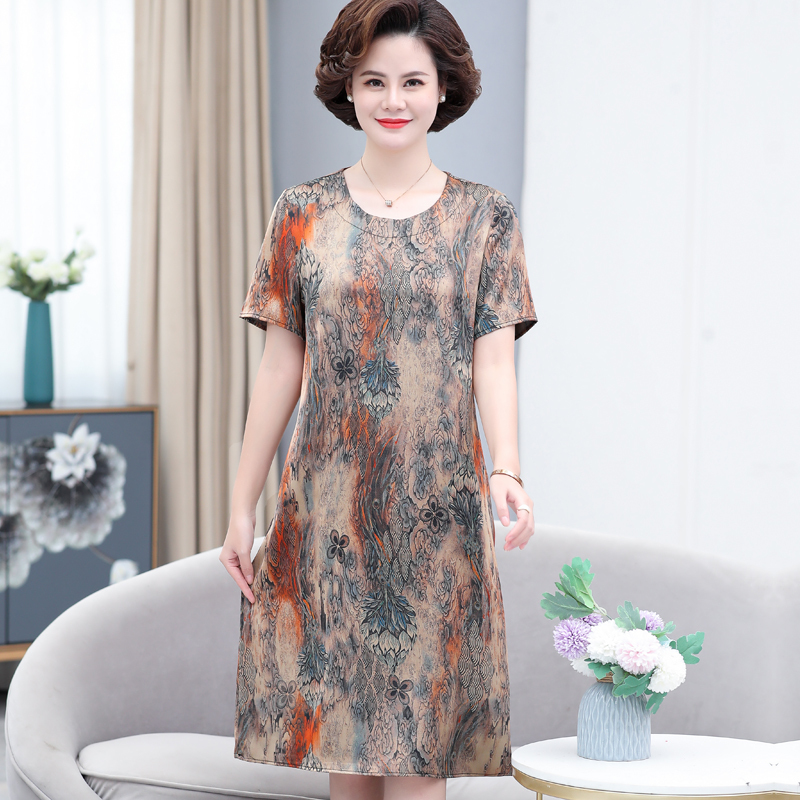 Hangzhou Silk Dress for Women 2025 New Fashionable and Stylish Printed Summer Dress for Middle-Aged and Elderly Mothers Made of Mulberry Silk Hangzhou Silk Dress for Women 2025 New Fashionable and Stylish Printed Summer Dress for Middle-Aged and Elderly Mothers Made of Mulberry Silk