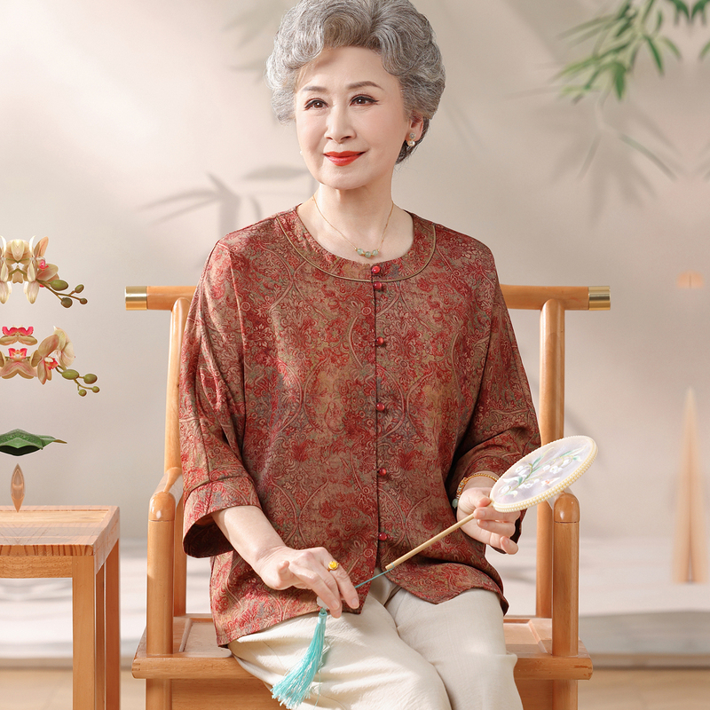 Hangzhou Mother's Clothing Early Autumn Mulberry Silk Shirt Stylish Grandma Silk Blouse Elderly Noble Fragrant Cloud Yarn Top Hangzhou Mother's Clothing Early Autumn Mulberry Silk Shirt Stylish Grandma Silk Blouse Elderly Noble Fragrant Cloud Yarn Top