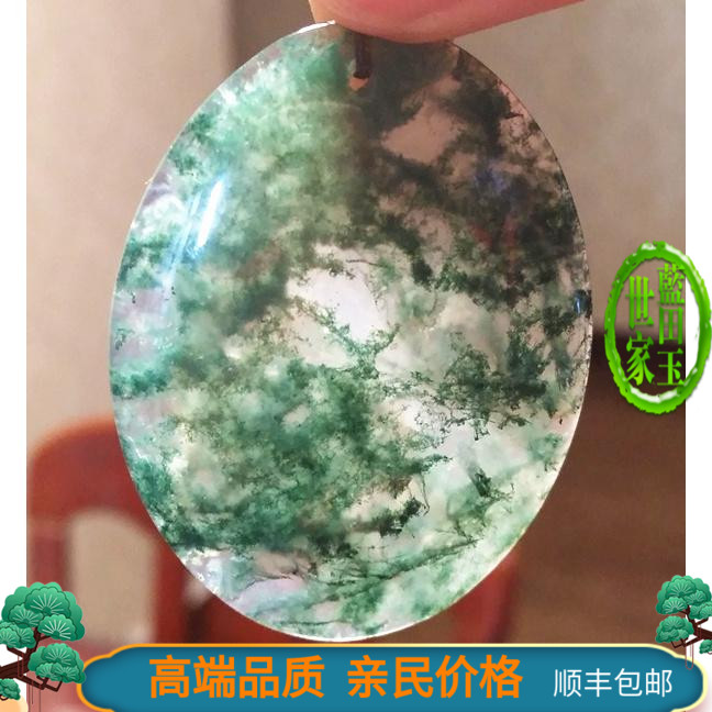 Shaanxi Lantian jade natural water plant pendant Green chalcedony pendant Jade jade pendant SF