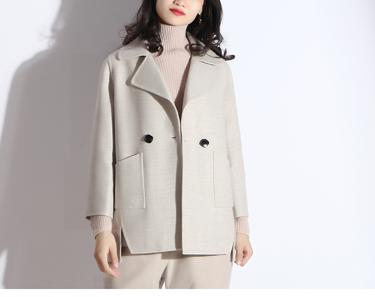 Loại cao cấp 90 len + cashmere phù hợp với ve áo một nút handmade áo hai mặt áo khoác ngắn 8205 áo dạ nữ