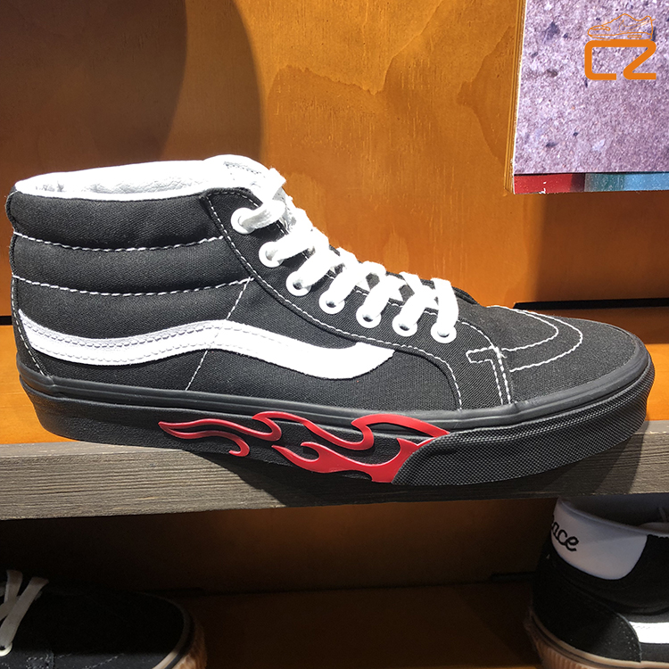 Giày tăng trưởng vans sk8 mid ngọn lửa đen trắng Trung Quốc cổ điển nam nữ giày vải VN0A3MV8UQZ giày sục thể thao