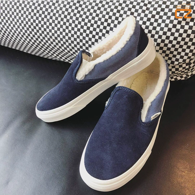 Vans một bàn đạp quân đội màu xanh lá cây màu xanh đầy đủ lông cộng với nhung dày nam và nữ mùa thu mùa đông giày vải thấp