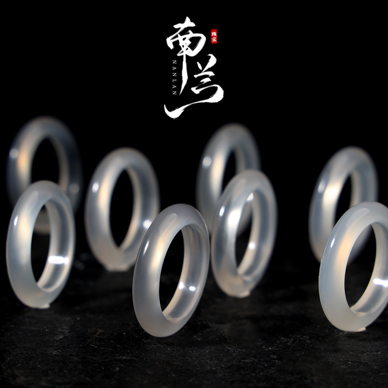 Natural Horse-Eye Agate Ring for Women, High-Quality White Ice Agate Plain Band, New Chinese Style Ring
