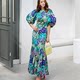 Moderate beauty clothing high-end custom summer women's new sweet retro temperament flower print puff sleeve plus size dress