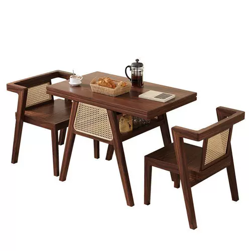Мобильный чайный столик для гостиной, небольшой обеденный стол, журнальный столик из массива дерева, чайный столик, маленькая квартира, бытовой стул из ротанга, комбинация из трех предметов