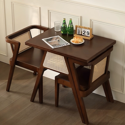 Мобильный чайный столик для гостиной, небольшой обеденный стол, журнальный столик из массива дерева, чайный столик, маленькая квартира, бытовой стул из ротанга, комбинация из трех предметов