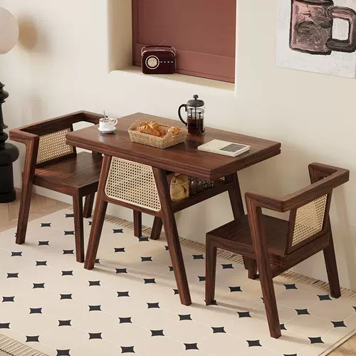 Мобильный чайный столик для гостиной, небольшой обеденный стол, журнальный столик из массива дерева, чайный столик, маленькая квартира, бытовой стул из ротанга, комбинация из трех предметов