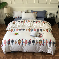 Special American cotton twill age reduction four-piece cotton cartoon hipster boy baby bedding