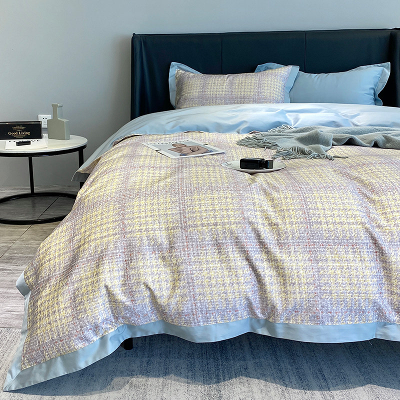 Small fragrant wind full cotton 120 long suede cotton gon satin horse cotton quilt cover four pieces of pure cotton digital simple bed with supplies 4