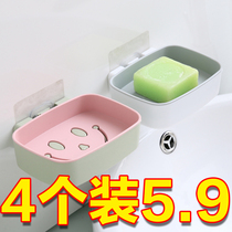 Soap box shelf drain toilet creative punch-free shelf home wall-mounted double-layer soap box with cover