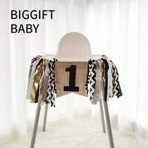 BIGGIFT BABY ~ male and female BABY birthday dining chair pull flag Black Gold white silver theme skirt yarn decoration
