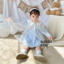Biggift Baby ~ Korean version Baby Child Princess Snow Blue Shoulder Mesh Yarn Birthday Dress Dress