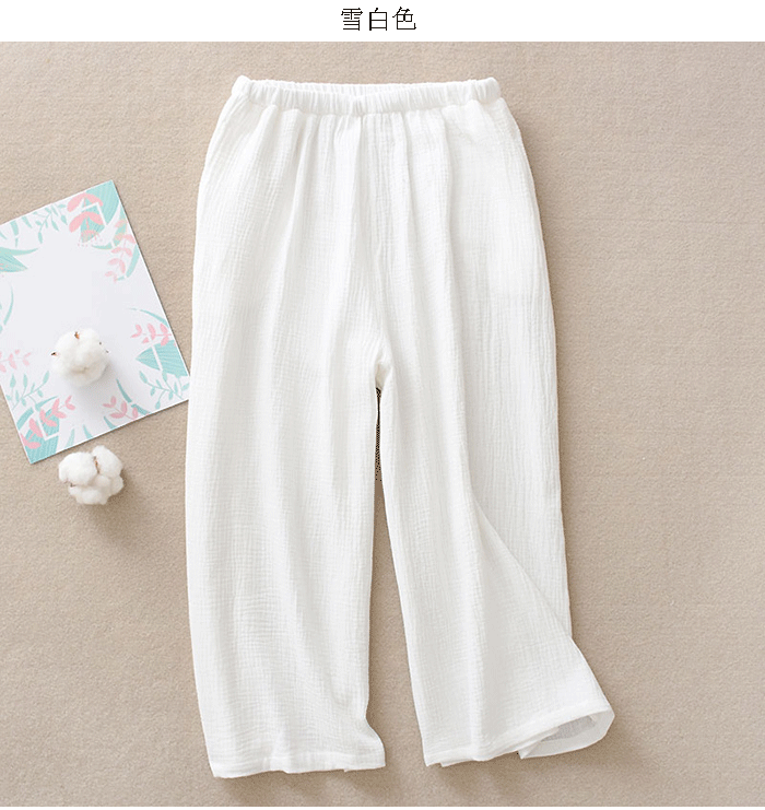 Bộ đồ ngủ bằng cotton nguyên chất cho phụ nữ mùa xuân và buổi sáng đi dạo giải trí gạc lỏng phần mỏng bảy điểm quần chân rộng có thể mặc quần nhà - Quần tây quần cotton nam