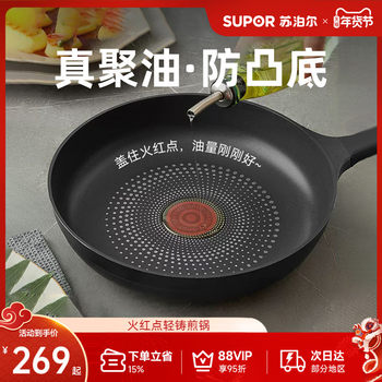 Supor Flat Non-Stick Frying Pan, Oil-Collecting Frying Pan, Suitable for Home Use, Gas Stove and Induction Cooker Compatible
