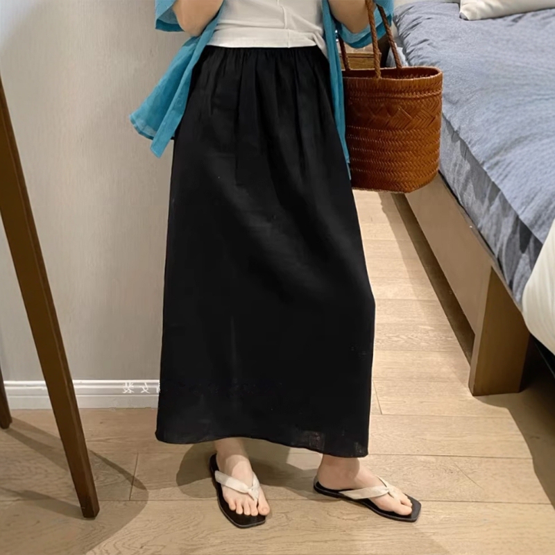 Old Money Style Ramie Cotton and Linen Skirt Women's Summer Thin Berkeley Super Nice Long A-Line Slit Linen Skirt