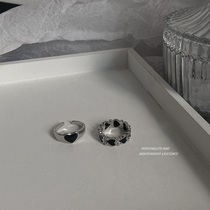 Burst Sweetheart Dark Black Retro Ring South Korea Black Drop Glaze Loving Opening Teenage Girl Ins and About Little Ring Finger