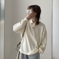 Long sleeve polo shirt loose casual top cotton long polished lapel T-shirt women wild autumn texture knitted Velvet