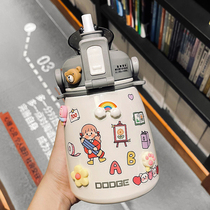  Korean net celebrity big belly thermos cup Ladies high facial value with straw kettle portable adult cute large capacity water cup