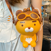  Korean cute bear plastic straw cup Student childrens oblique cross handy cup high face value net red cartoon water cup