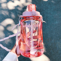 Water cup Womens summer 2000ml super large capacity sports straw cup Mens portable fitness oblique across plastic space cup